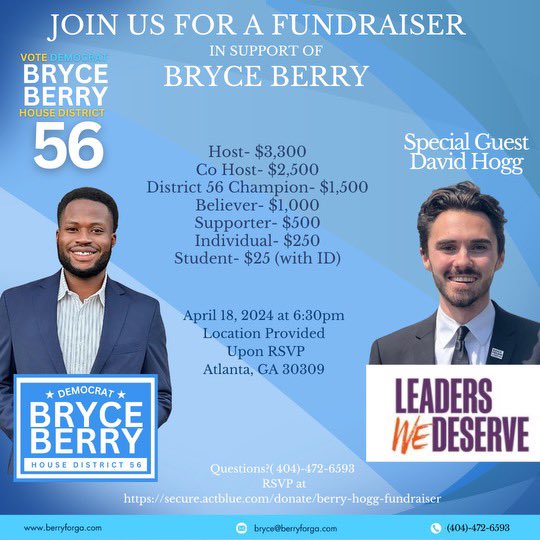 I am so excited for this one y’all! Join me for a victory fundraiser with Gun Safety advocate and my friend @davidhogg111 ! It will take every one of us to win this seat. So come out and show out next Thursday April 18 at 6:30pm! RSVP using the link in my bio! #gapol