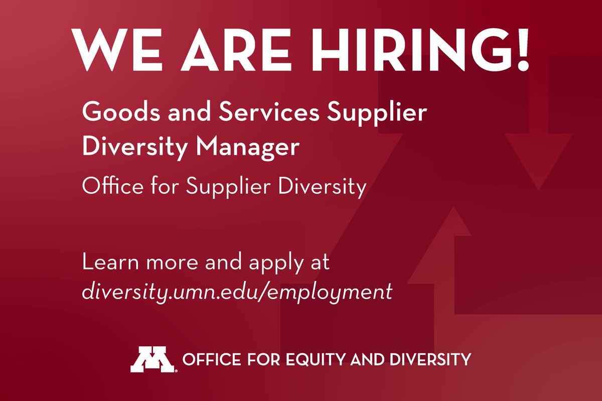 Learn more and apply at diversity.umn.edu/employment The Goods & Services Supplier Diversity Manager is primarily responsible for developing and implementing the University’s strategy to increase the diversity of suppliers that provide goods and services to the University.