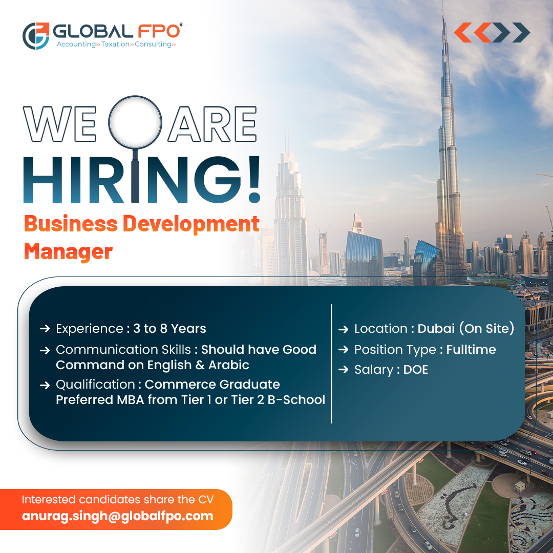 Join Our Team: Business Development Manager Position Available!

Join us in delivering excellence!

📩 To Apply:
Share your resume at anurag.singh@globalfpo.com or visit our website globalfpo.com/careers.php for more details.

#BusinessDevelopment #jobs #BusinessDevelopmentManager