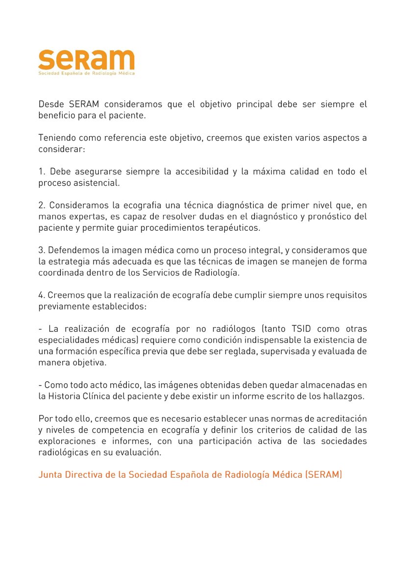 SERAM_RX's tweet image. Desde la Junta Directiva de la #SERAM queremos recordar la postura de la sociedad sobre la práctica de la #Ecografía