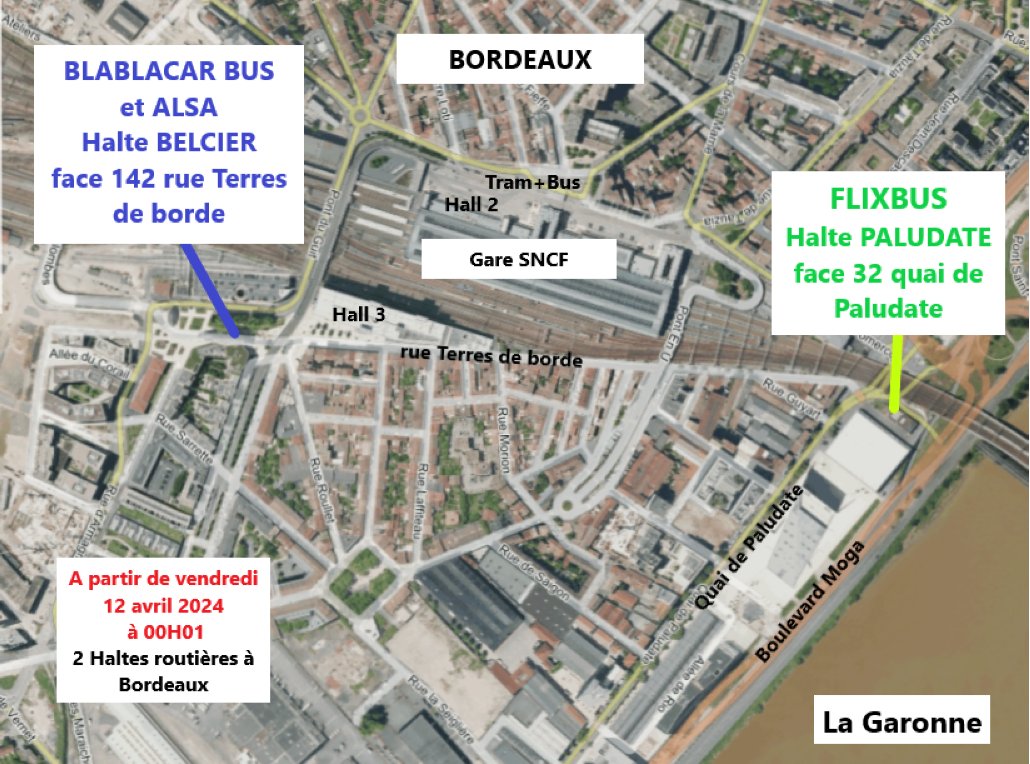 ⚠️🅿️🚍 Réouverture | #GareRoutière #Belcier 📌@Bordeaux 📆 Vendredi 12 avril 2024 - dès 00h01 👉🚌 Les voyageurs en #cars longue distance retrouvent 2 #GaresRoutières secteur St Jean : 🔹@FlixBus= Paludate 🔹 @BlaBlaCar_FR & @Alsa_autobuses = Belcier 🌐sedeplacer.bordeaux-metropole.fr/actualites/car…