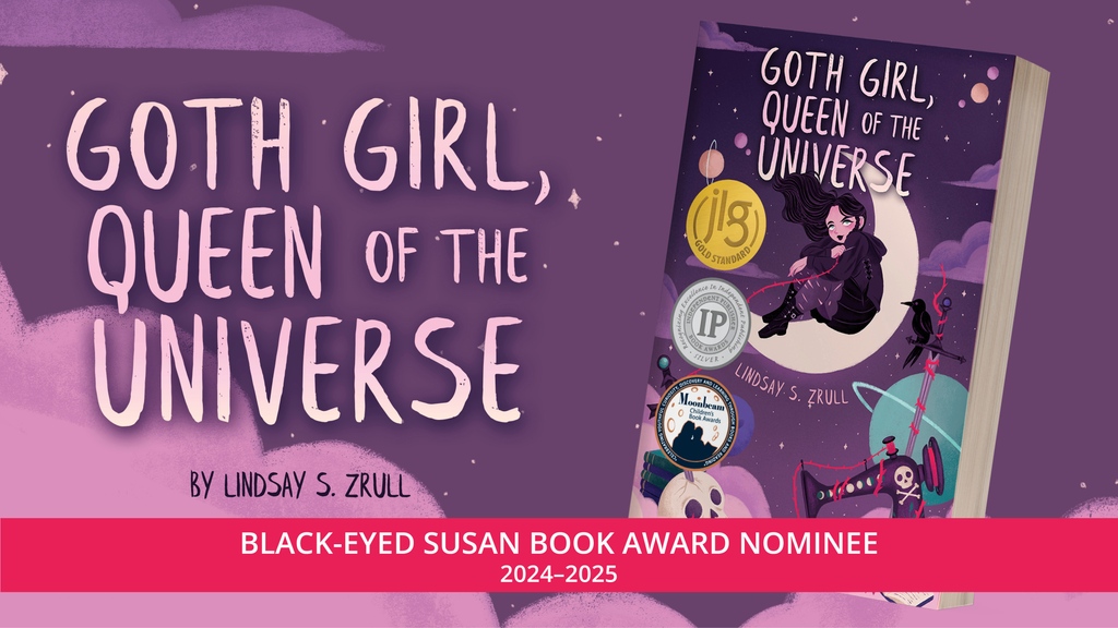 GOTH GIRL, QUEEN OF THE UNIVERSE by @LSZrull is a nominee in the 2024-2025 Black-Eyed Susan Book Awards! Thanks to the Maryland Association of School Libraries. 💜🖤 @MASLMD northstareditions.com/flux/goth-girl…