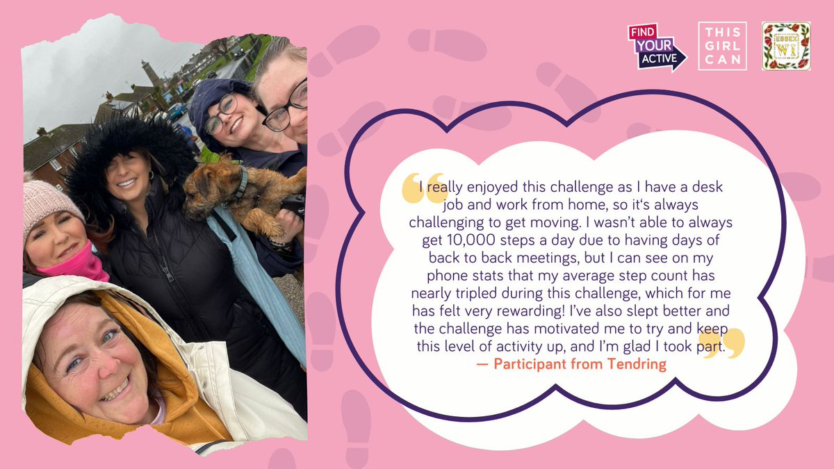 The #WomenLikeUs step challenge positively impacted women's physical & mental wellbeing, inspiring participants to say active & continue increasing their daily movement, now that the challenge has ended 💜 Find out more about #TGCE here: activeessex.org/find-your-acti…