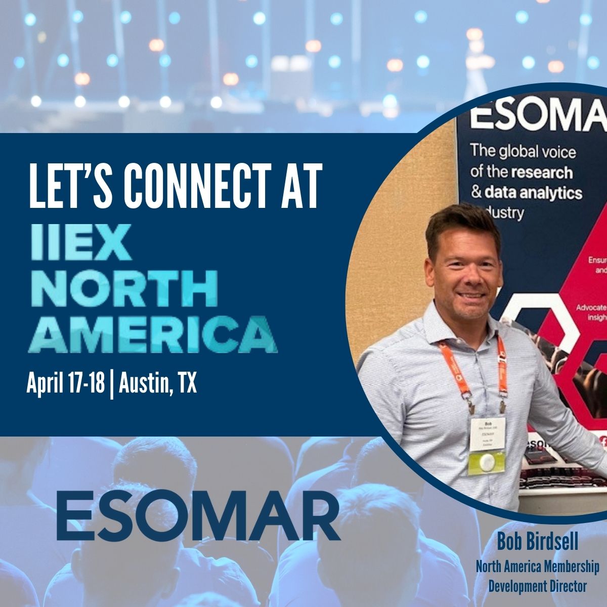 Heading @Greenbook's #IIEXNorthAmerica event next week? Check the conference agenda for our sessions on #AI starting at 10:40am on April 18, & make sure to meet up with Bob Birdsell to learn more about ESOMAR. Schedule a meeting: bit.ly/47ZEOQP #IIEX #mrx #insights #AI