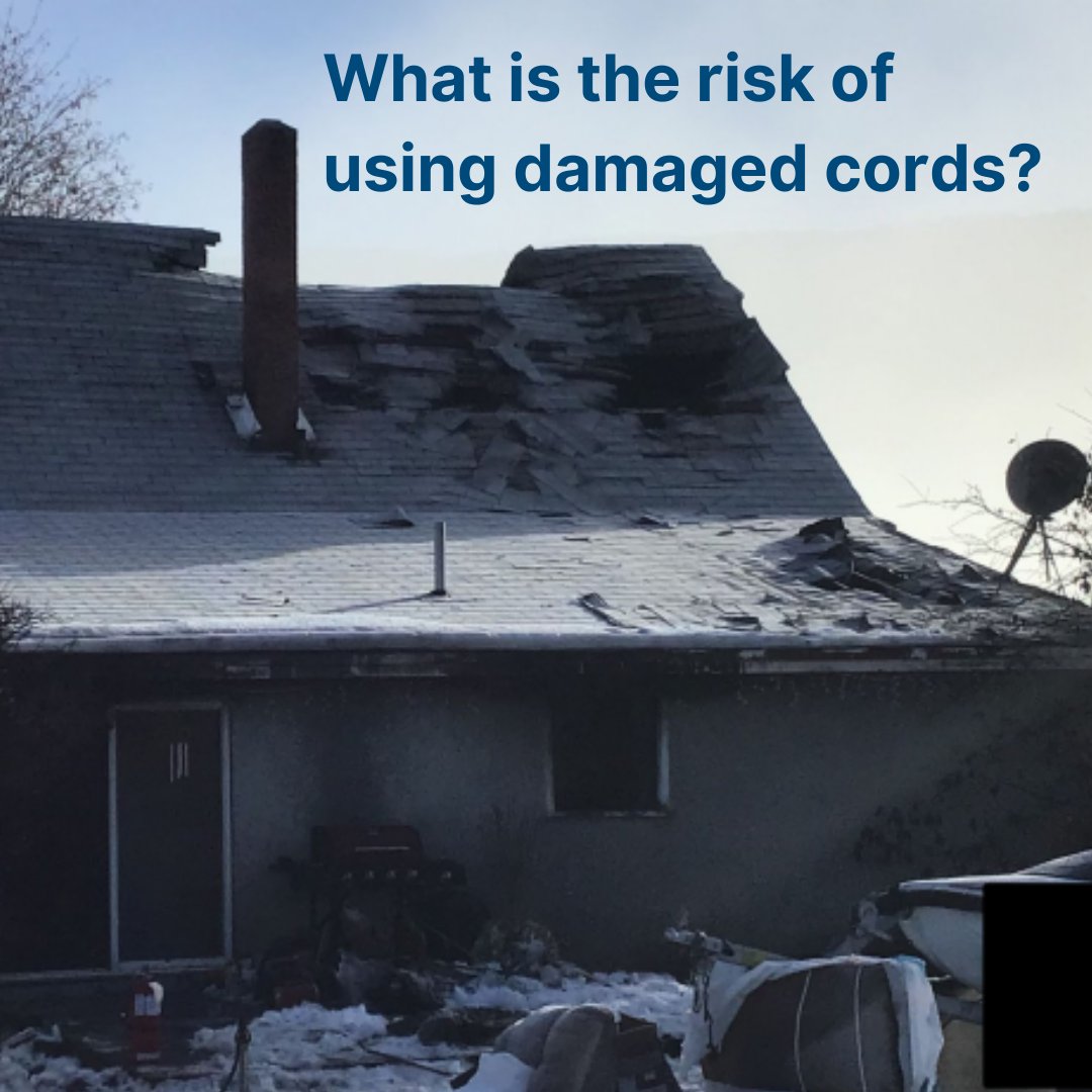 In this incident, a portable electric heater was plugged into an extension cord. The cord connector was damaged and the receptacle overheated and shorted, causing a fire. It's important to never use damaged electrical cords and never plug energy sensitive items into a power strip