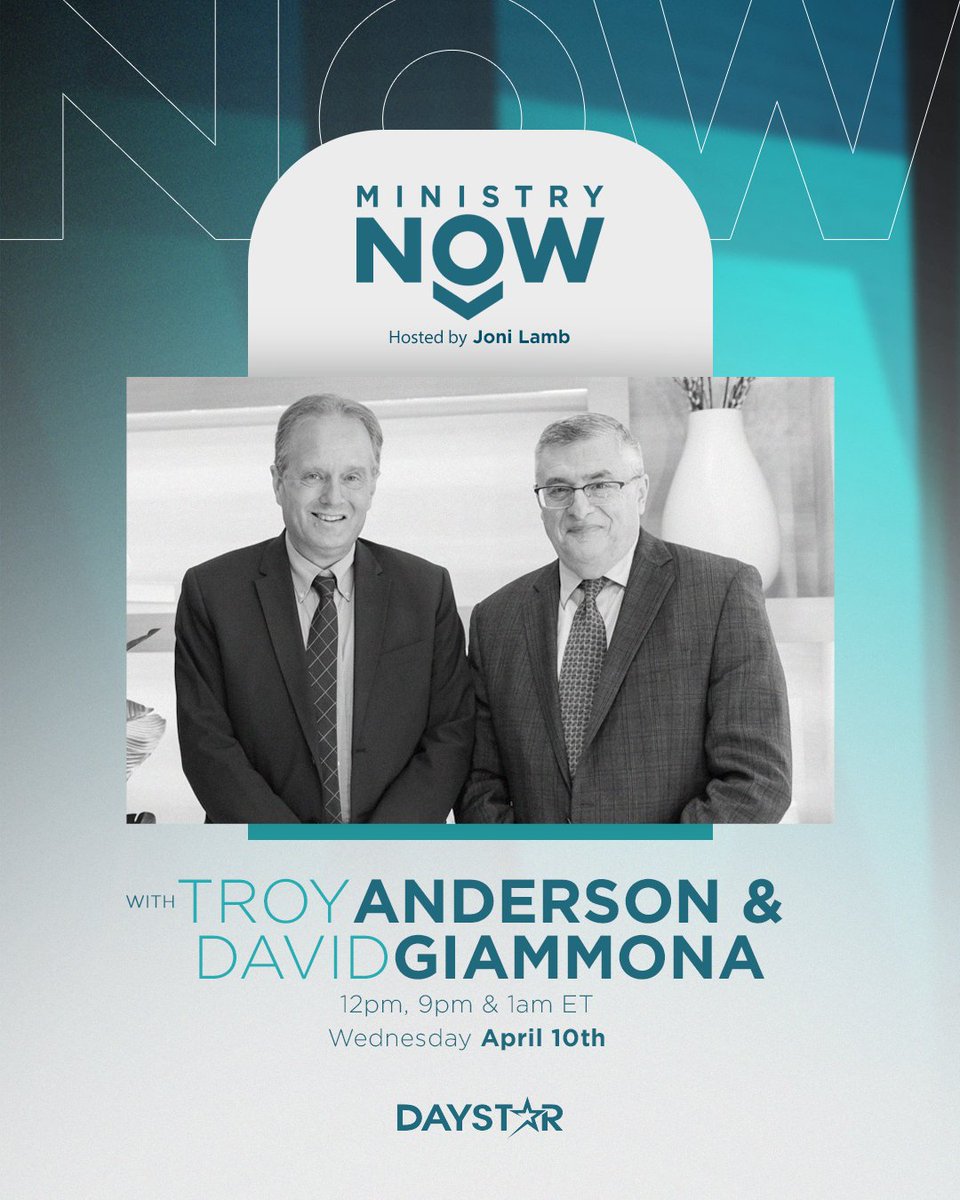 You don't want to miss today's #MinistryNow with Troy Anderson and Col. David Giammona! See it LIVE at 12pm ET only on @Daystar and Daystar.com/live!