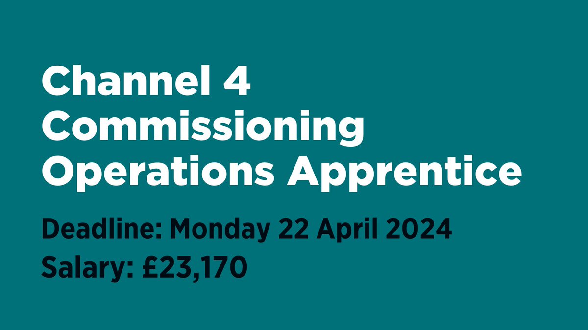 📣 Channel 4 are currently looking for a Commissioning Operations Apprentice. The full-time apprenticeship will be based for in Glasgow for 12 months, beginning January 2025. Apply by Monday 22 April at pulse.ly/trplwpsw9m