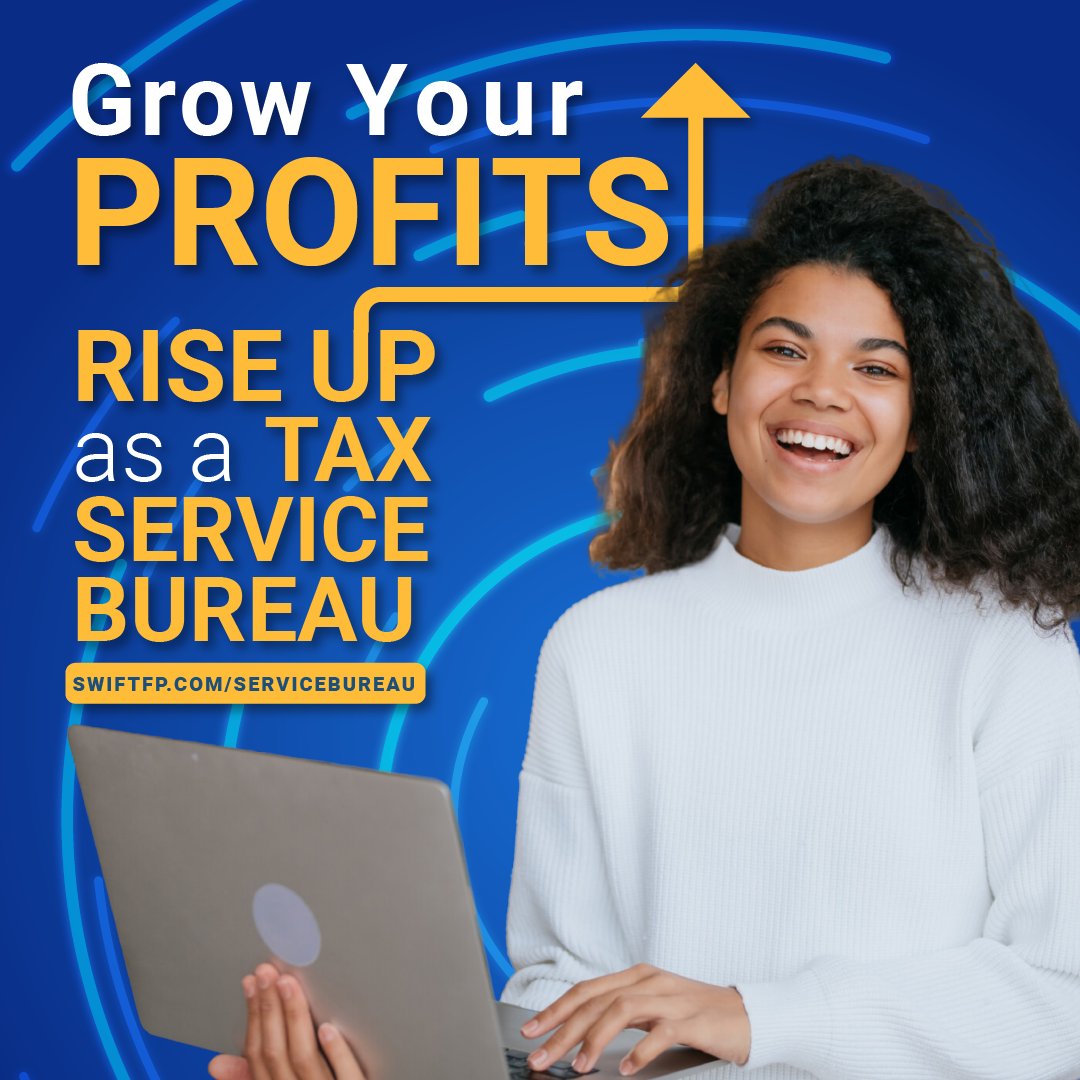 Generate more REVENUE
Build your tax business EMPIRE
Become a SERVICE BUREAU with the pros at Swift Financial Partners.
swiftfp.com/servicebureau/

#swiftfp #sfpworks #servicebureau #profits #growyourbusiness #taxbusiness #taxindustyr #irs #businessgrowth #smallbusiness