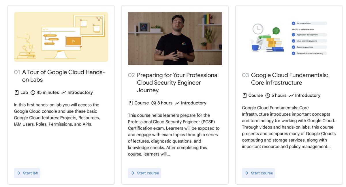 🎓 Google Cloud Skills Boost 🛣️ Security Engineer Learning Path Use the 30 day free trial to take this 14 part course on Google Cloud security Covers • GCP basics • Networking • Security best practices • GCP Security services + more cloudskillsboost.google/paths/15