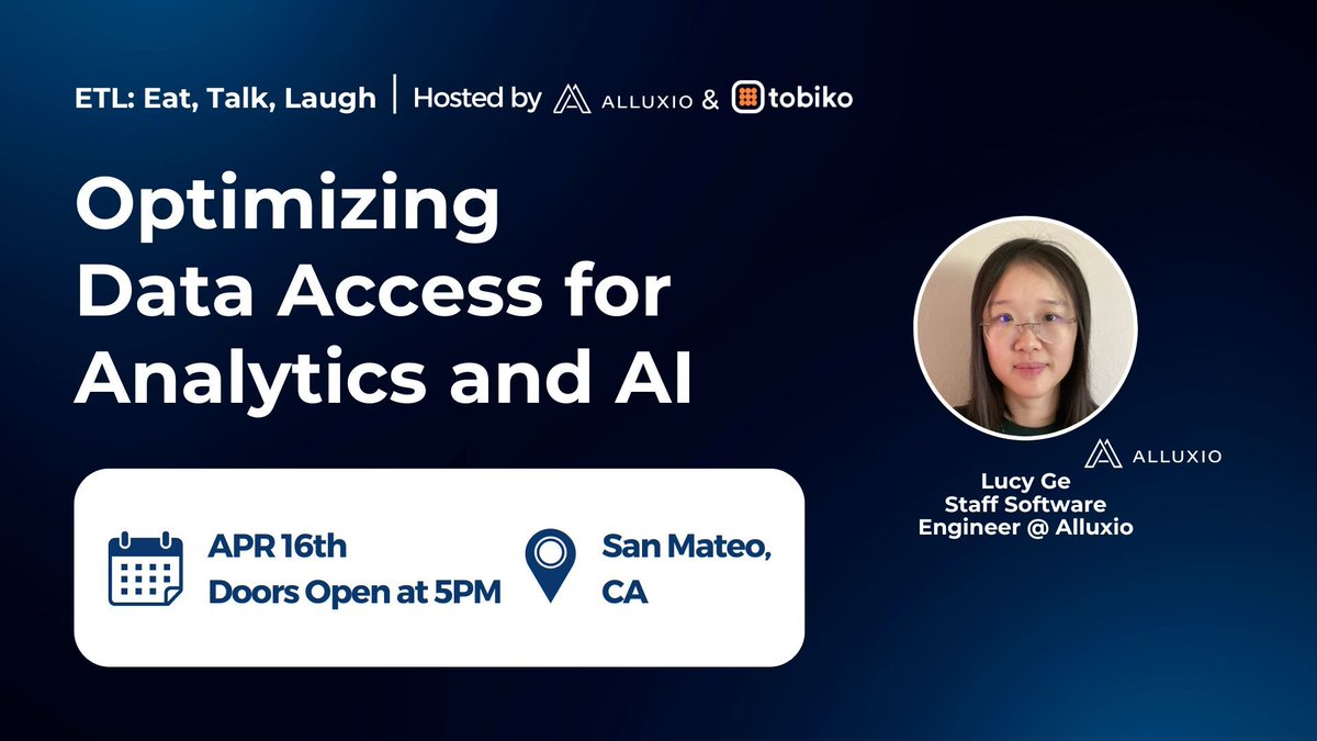 ETL Happy Hour is one week away! Lucy Ge, Staff Software Engineer at Alluxio, will discuss the data access challenges and optimizations for data pipeline in the second lightning talk, 'Optimizing Data Access for Analytics and AI'. Secure your spot now! buff.ly/48TRYyY