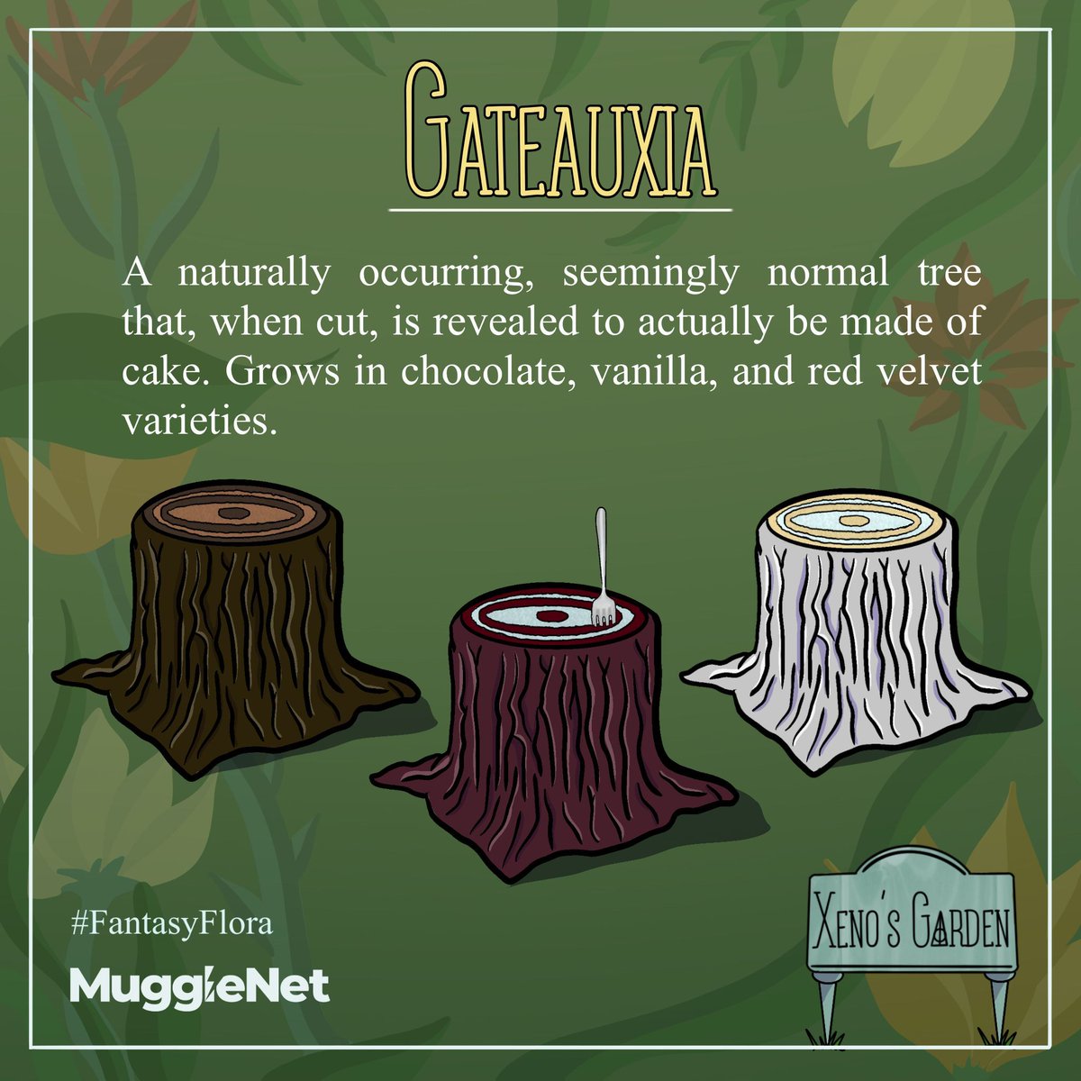In today's 'Xeno's Garden,' we feature the 'Gateauxia.' A tree that is both delicious and highly edible, the 'Gateauxia' is a favorite among those who have an insatiable sweet tooth. 🍫 😋 #Gateauxia #FantasyFlora
