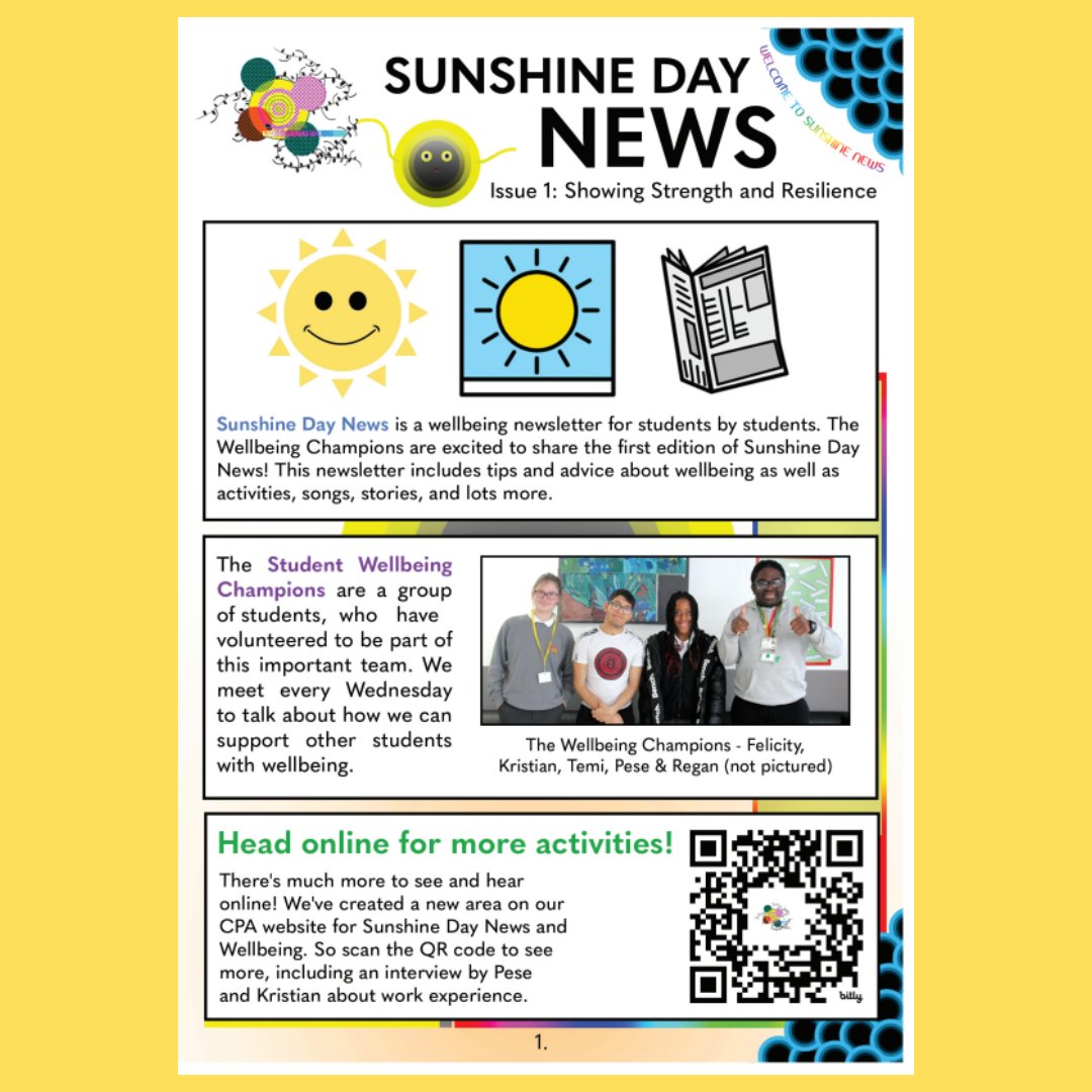 Have you seen our Sunshine Day Newsletter that our Student Wellbeing Champions started to help our students with wellbeing? Take a look at all the great activities, songs, stories and more! bit.ly/3Tn4f9t