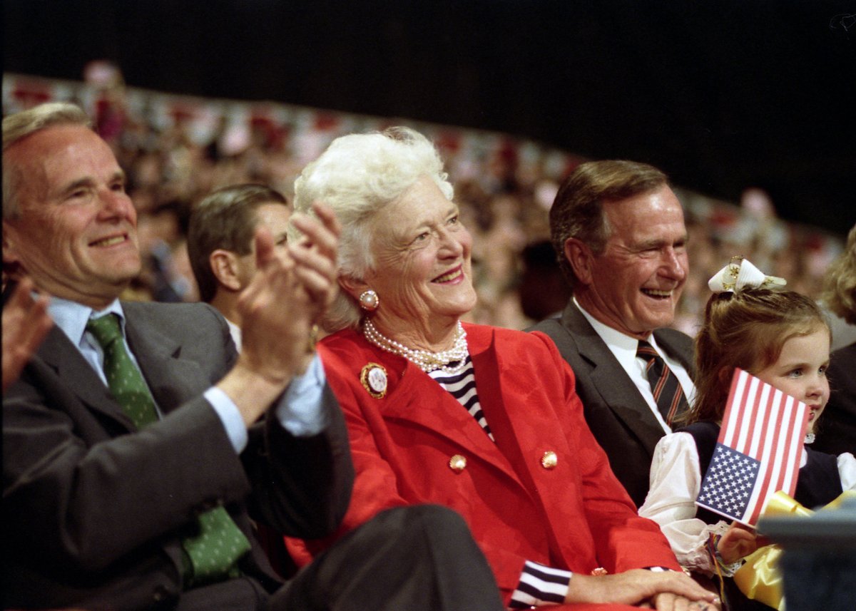 President & Mrs. Bush attend the All Star Salute to Troops at Andrews Air Force Base with Sec. Nicholas Brady and their granddaughter Ellie LeBlond. 03 Apr 1991 Photo Credit: George Bush Presidential Library and Museum #bush41 #bush41library #bush41museum