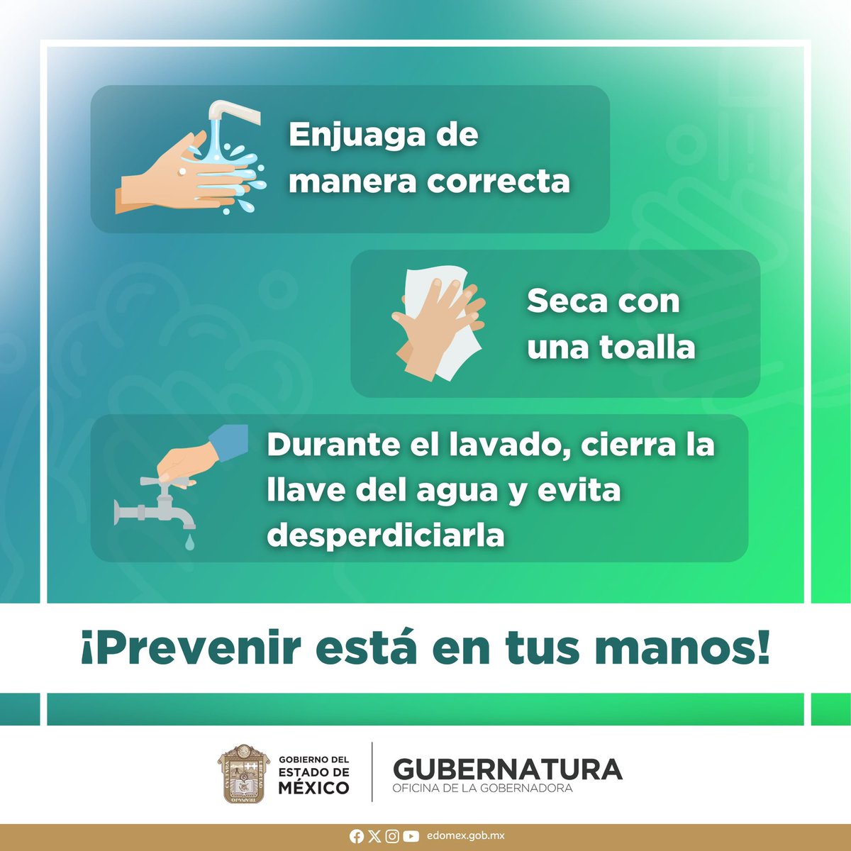 El lavado correcto de manos con agua y jabón ayuda a prevenir enfermedades como la diarrea e infecciones en la piel y ojos. Por ello, toma en cuenta las siguientes recomendaciones 🤲🏻🧼❌🦠 #Salud #EstadoDeMéxico