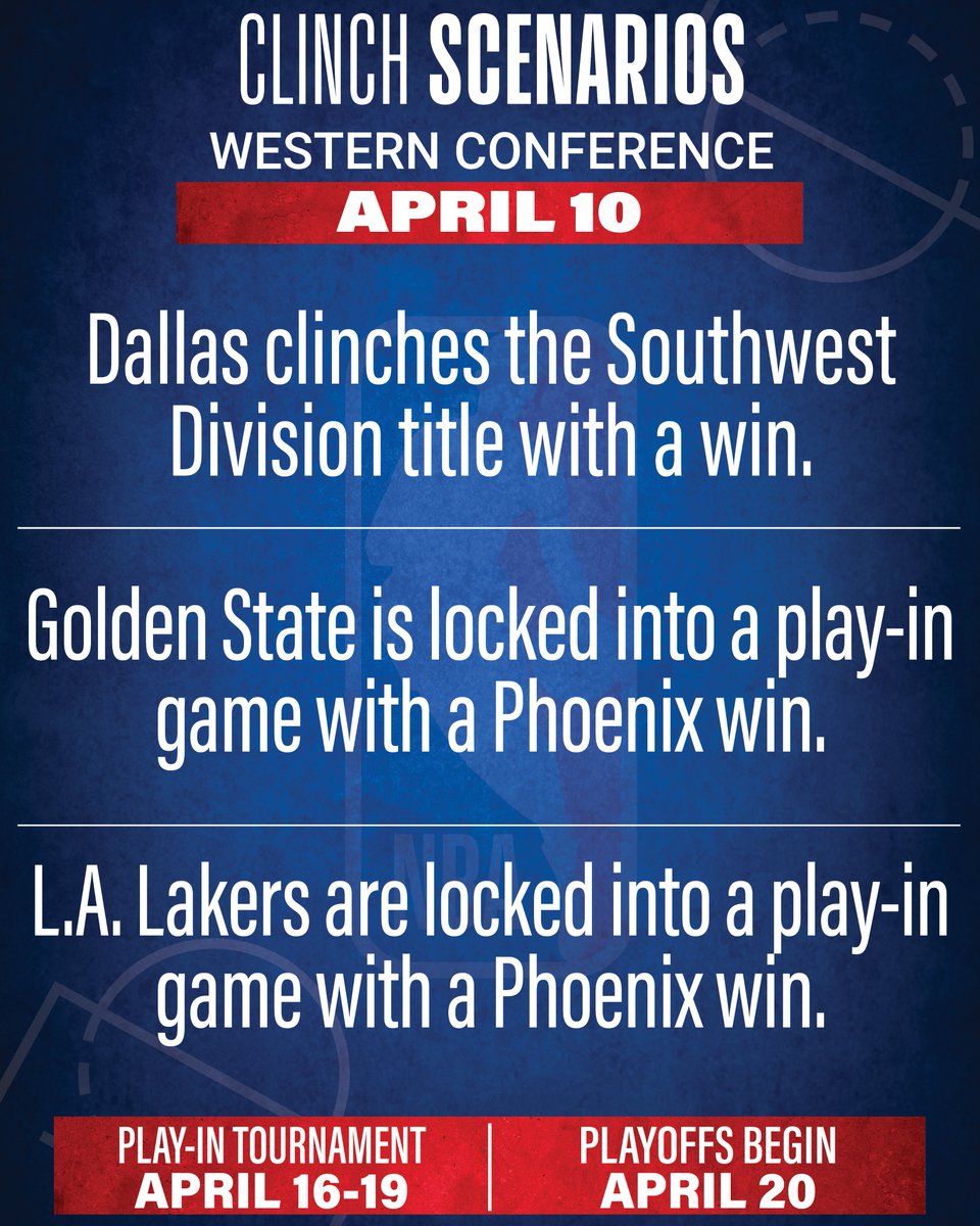 Western Conference clinch scenarios for Wednesday, April 10 ⬇️ Tonight's schedule ➡️ nba.com/schedule