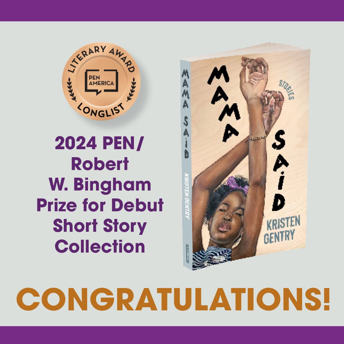 We were so pleased to learn that Kristen Gentry's 'Mama Said' has been longlisted for the Robert W. Bingham Prize for debut short fiction. Congratulations, Kristen! We eagerly await the results of the next round! @PENamerica @vestopr wvupressonline.com/mama-said