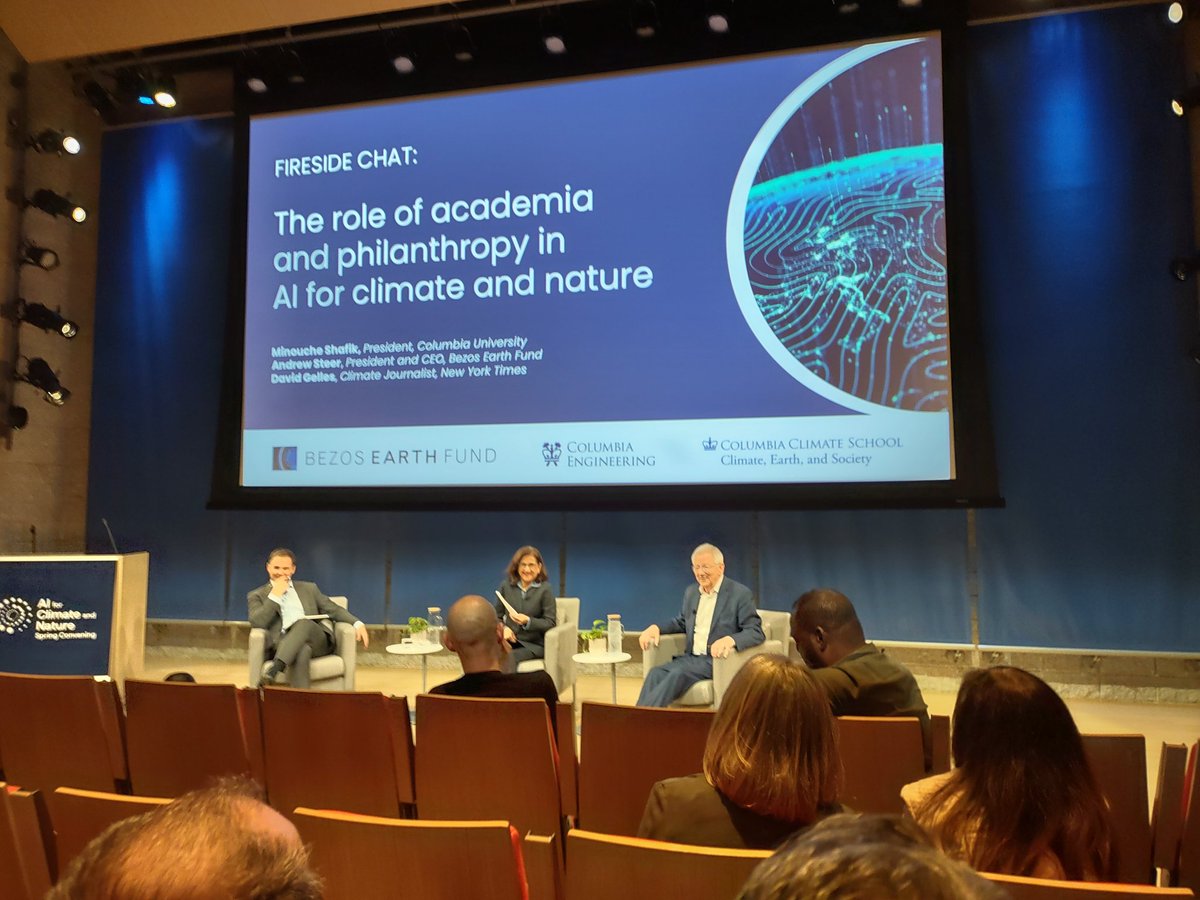 Day1 with #AI for #Climate and #Nature Spring Convening, hosted by @BezosEarthFund and @Columbia. Invited to discuss how the resources of @FACAI_Purdue and @science__i can push AI forward for better nature and climate solutions.