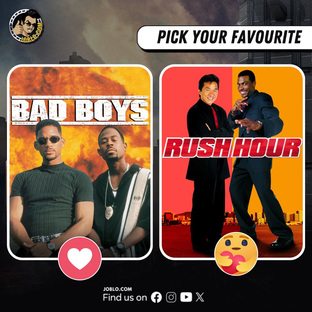 Movie battle! Pick your fighter 🥊
 
#JoBloMovies #JoBloMovieNetwork #BadBoys #RushHour