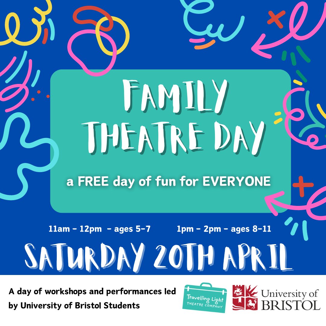 Family Theatre Day returns this April! Looking for a fun Saturday activity for 5-7 & 8-11 year olds? Come along to the Travelling Light Studio on 20 April for free workshops & performances, created & led by @BristolUni #Theatre students. Find out more: bit.ly/Family_Theatre…