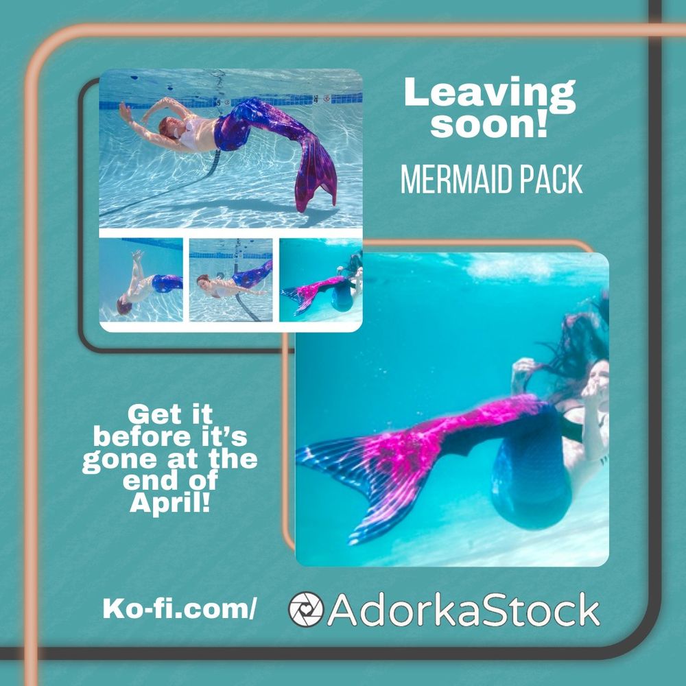 Leaving soon! 😱 The mermaid pack will be gone with the fishes at the end of April. Make sure to snag this pack before MerMay so you can have it ready for your MerMay drawing needs! 

Only $6+ on Ko-fi. ko-fi.com/s/8251bc9ecb
#KofiChallenge