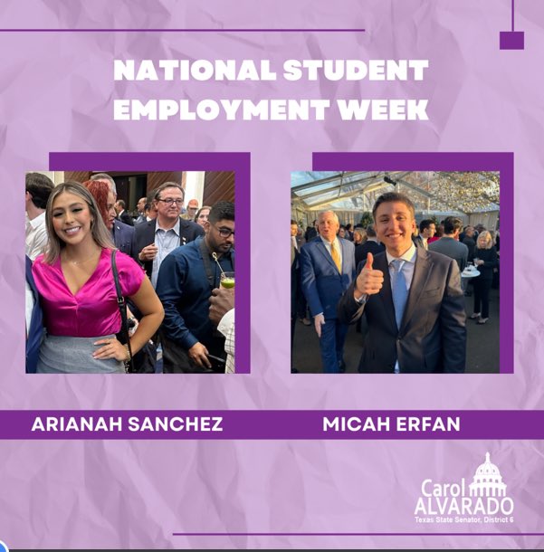 During #NationalStudentEmploymentWeek, we're shining a spotlight on our outstanding @UHouston Interns. Micah Erfan, an economics major, is aiming for a career in public policy. Ariana Sanchez is heading to law school with dreams of corporate law. Thank you for all you do for our…