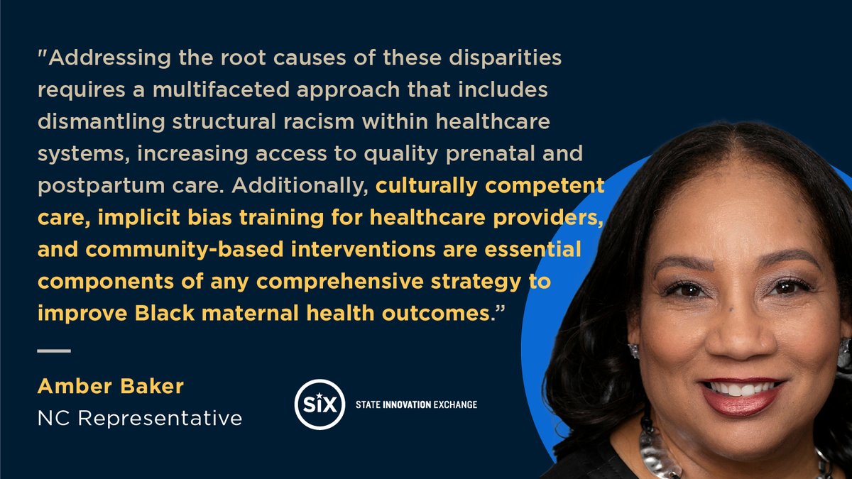 State legislators like NC Rep. @Amber_M_Baker know that improving Black maternal health outcomes means addressing root causes: dismantling structural racism, increasing quality health care, and community-based interventions are just a few strategies to combat disparities. #bmhw24
