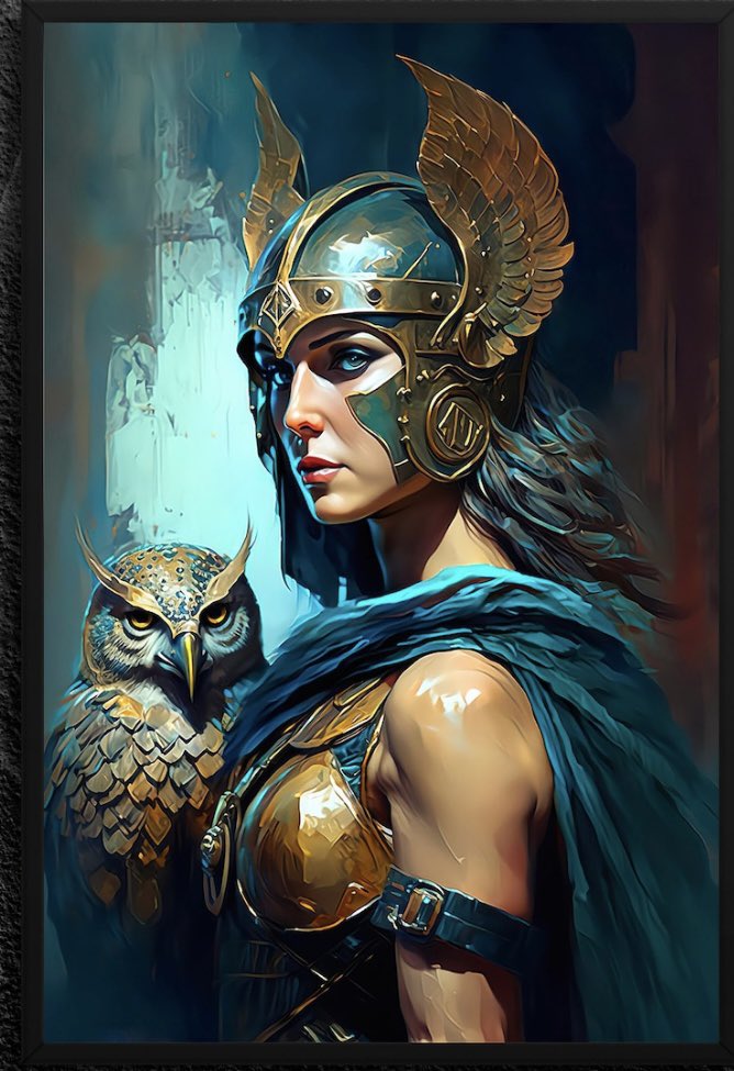 Happy Day of Athena! #GoddessAthena art by MidnightMythos, on Etsy. #HailAthena #GoddessOfWisdom #Athena #Goddess #Owl #SpiritAnimal