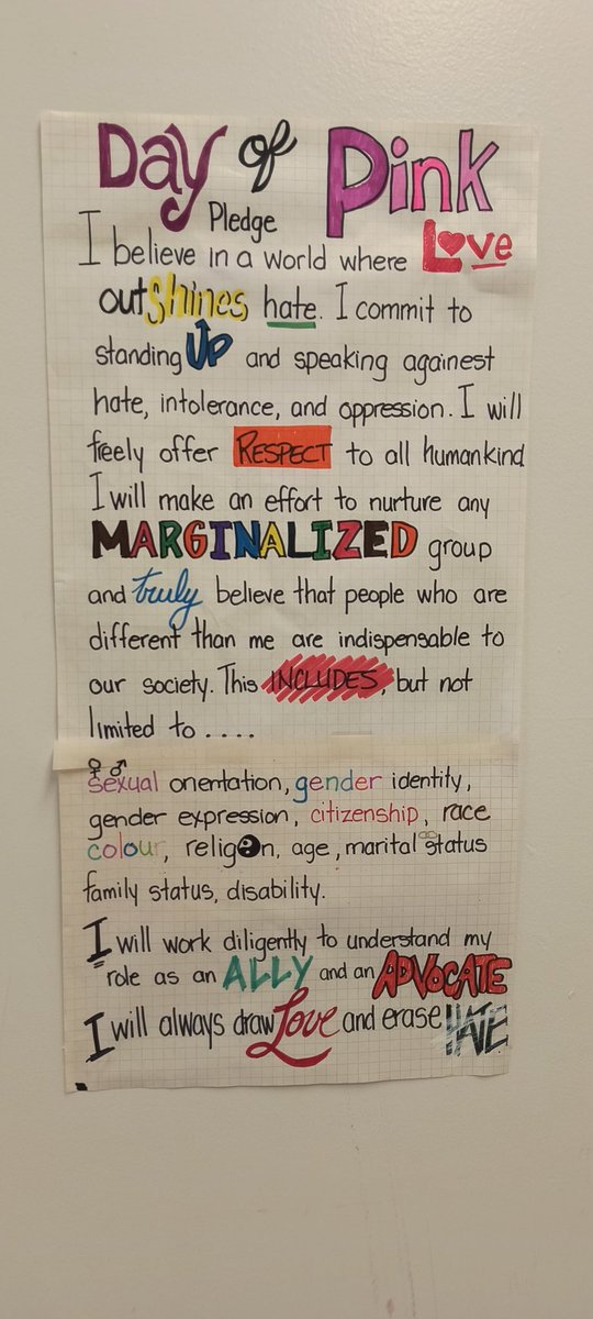 Pink Pledge #Diversity #EqualityMatters #Solidarity #DayOfPink #tdsb #kapapamahchakwew #BEYOURBESTSELF