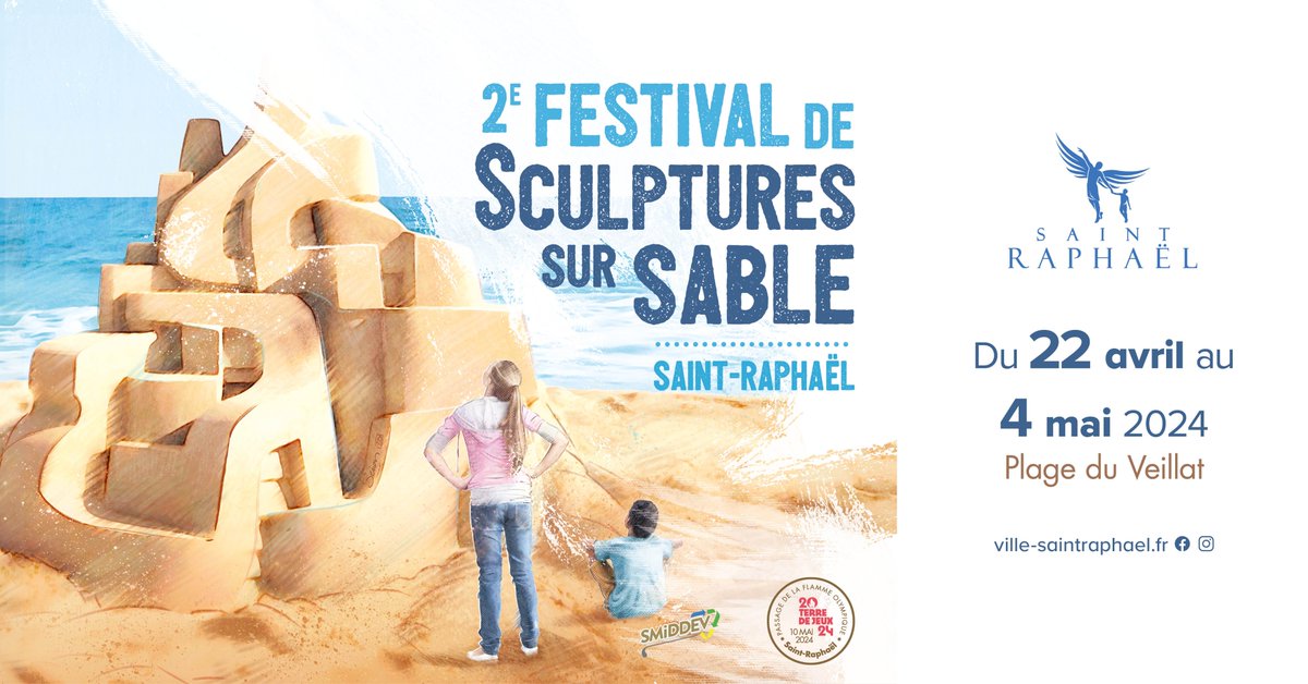 🪣2e Festival de sculptures sur sable 🪣 Sur le thème des #JO avec un concours professionnel, un concours familial ouvert à tous, des ateliers pour enfants et famille. 📆 22/04 au 4/05 2024 📍 Plage du Veillat à Saint-Raphaël nfos & programme 👉bit.ly/3VKdT97