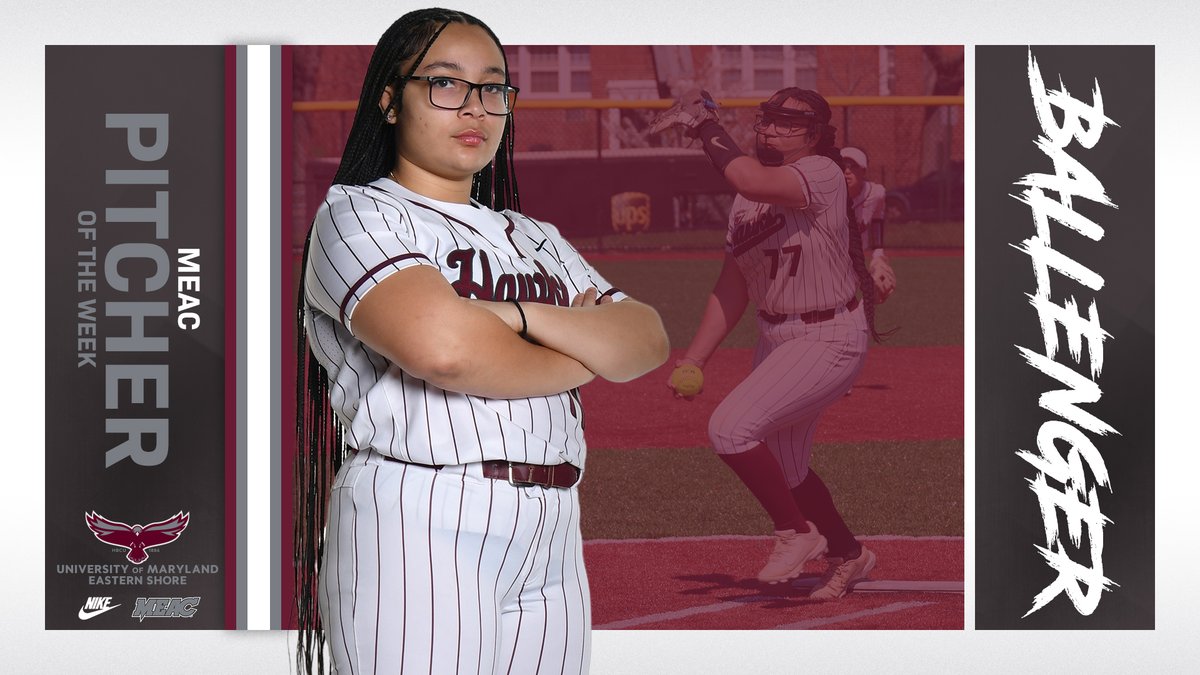 🥎 MEAC WEEKLY AWARD! 🥎 Ameenah Ballenger has been named the MEAC Pitcher of the Week after helping UMES to a series win over Norfolk State. She pitched a complete game win with six strikeouts and followed up with her second save in the finale. #HAWKPRIDE
