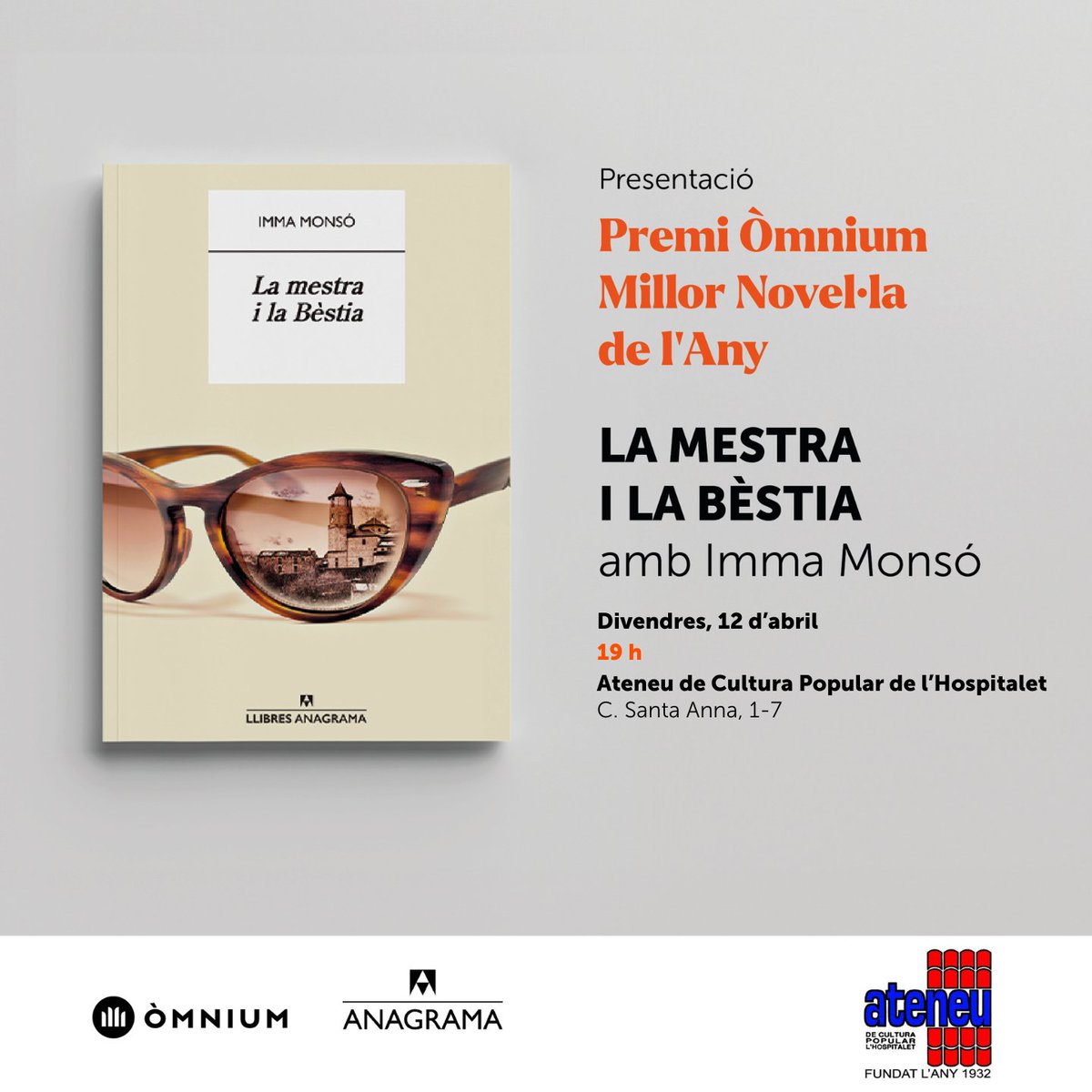 Aquest divendres, Imma Monsó ens presentarà el seu llibre “La mestra i la Bèstia”, Premi Òmnium Millor Novel·la de l'Any, a l'Ateneu i amb la conducció de Fran Villaescusa 

ℹ️ Més informació, 👉 omnium.cat/ca/activitat/p…

T'hi esperem!