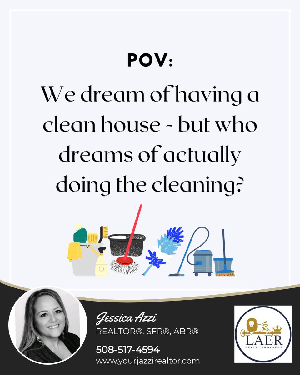 We dream of a clean house, but maybe we should be dreaming of having someone clean it for us! 🧹💭 Who's with me on this? Time to manifest that cleaning fairy!

#yourjazzirealtor #rirealtor #marealtor #franklinrealtor #franklinma #massachusettsrealestate #rhodeislandrealestate