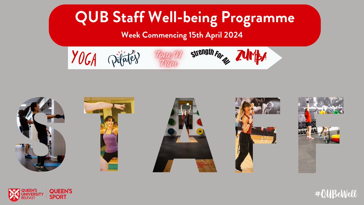 Staff Well-being Programme returns for Spring with all your favourite classes and top class instructors.✨ Click the link below to book. ⬇️ ow.ly/Cgzm50Rci29 #StaffWellBeing #QUBeWell #Pilates #Yoga #StrengthForAll #ActiveCampus