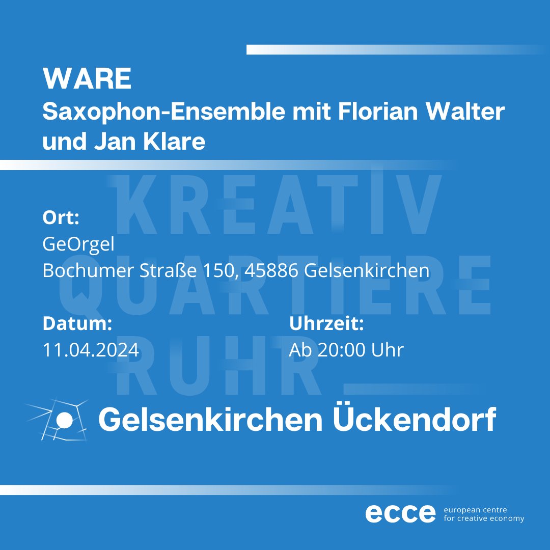 Donnerstag erwartet euch im GeOrgel in Gelsenkirchen Ückendorf ein Abend voller Saxophon-Klänge ! 🎷Jan Klare und Florian  Walter alias WARE liefern in ihrer Musik Komplexität, Surpristik und  Konstrukte. 

Der Eintritt ist frei. Alle Infos gibt's hier georgel.me