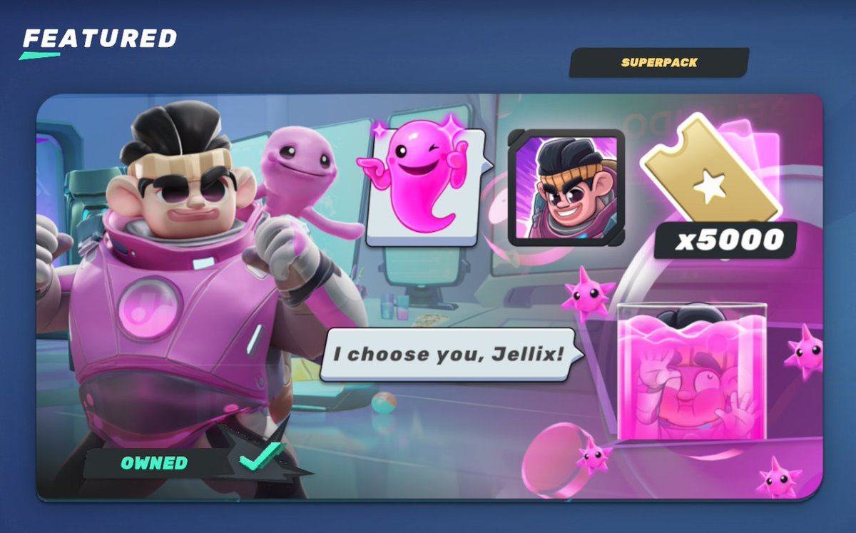 The pink has invaded #CyberTitans, and the assets for sale are numerous. The @Elixir_Games' touch in the seasonal SUPERPACK: 🥊 Monchito Totem 👻 Jelix Reaction 🩷 Pink drowning supereaction 🎟 5,000 Tickets 🗣 'I choose you, Jelix' Chat 👤 Monchito Avatar x7 value offer ‼️