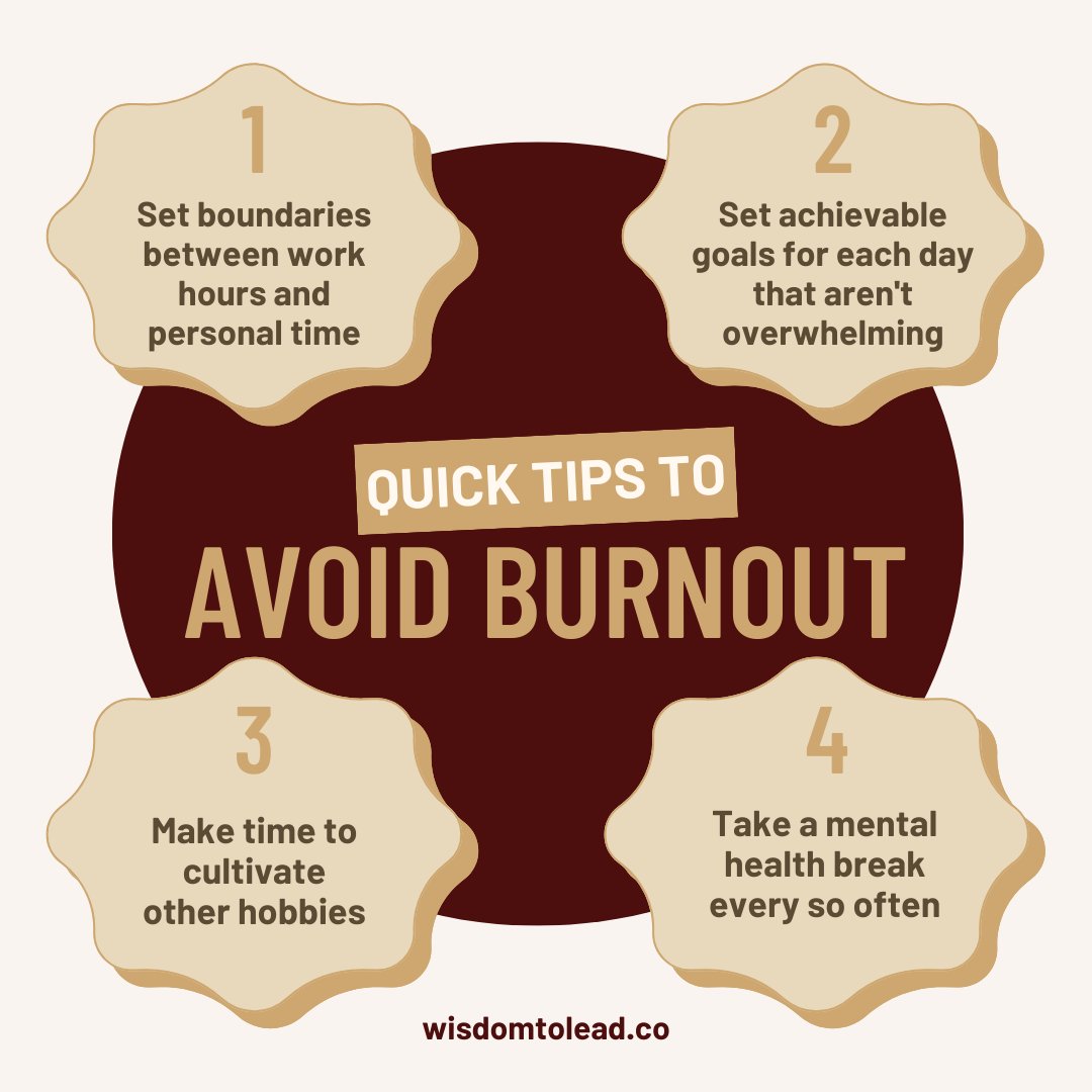 Combat burnout with these quick tips for a healthier work-life balance. ️
#BurnoutPrevention #WorkLifeBalance #SelfCare #MentalHealth #WellnessTips #WisdomToLead