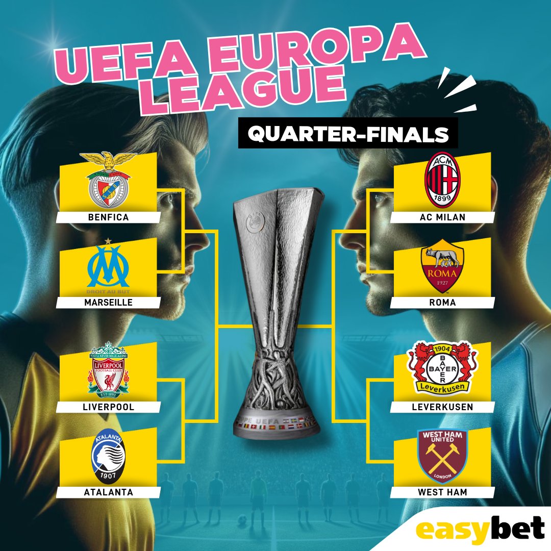 ⚽️ The Battle for Glory Begins! ⚽️✨ Dive into the heart of the UEFA Europa League as the quarter-finalists clash for supremacy! Who will conquer the field and advance to the next round? Get your bets ready, choose your squad, and let's kick off this epic soccer party! 🎉…