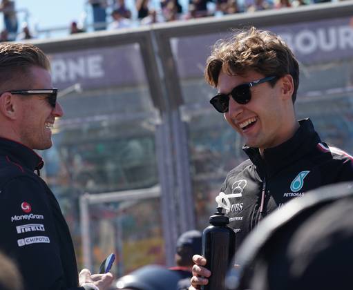 Nico Hulkenberg, George Russell, and Carlos Sainz Pre-Race 2024 Australian GP