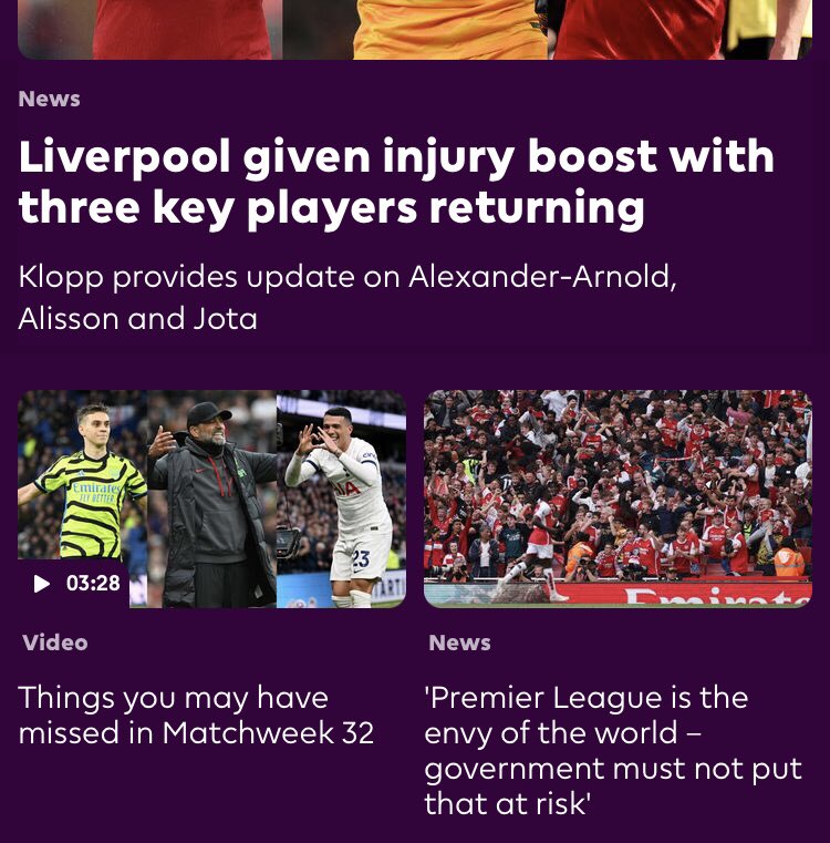 More than 24 hours after Richard Masters’ interview with The Times, the @premierleague feature it in the top section of the home page on the app. Yet when a team is deducted points it never features there. All self-interest and self-promotion. They don’t care for the clubs.