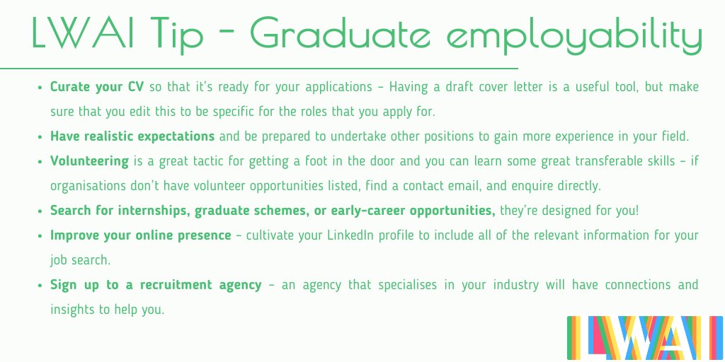 #LWAITips Improving your employability is an ongoing effort, here’s how to take initiative as a new graduate!

#lwaitips #laceywestart #artsjobs #artsrecruitment #hiring