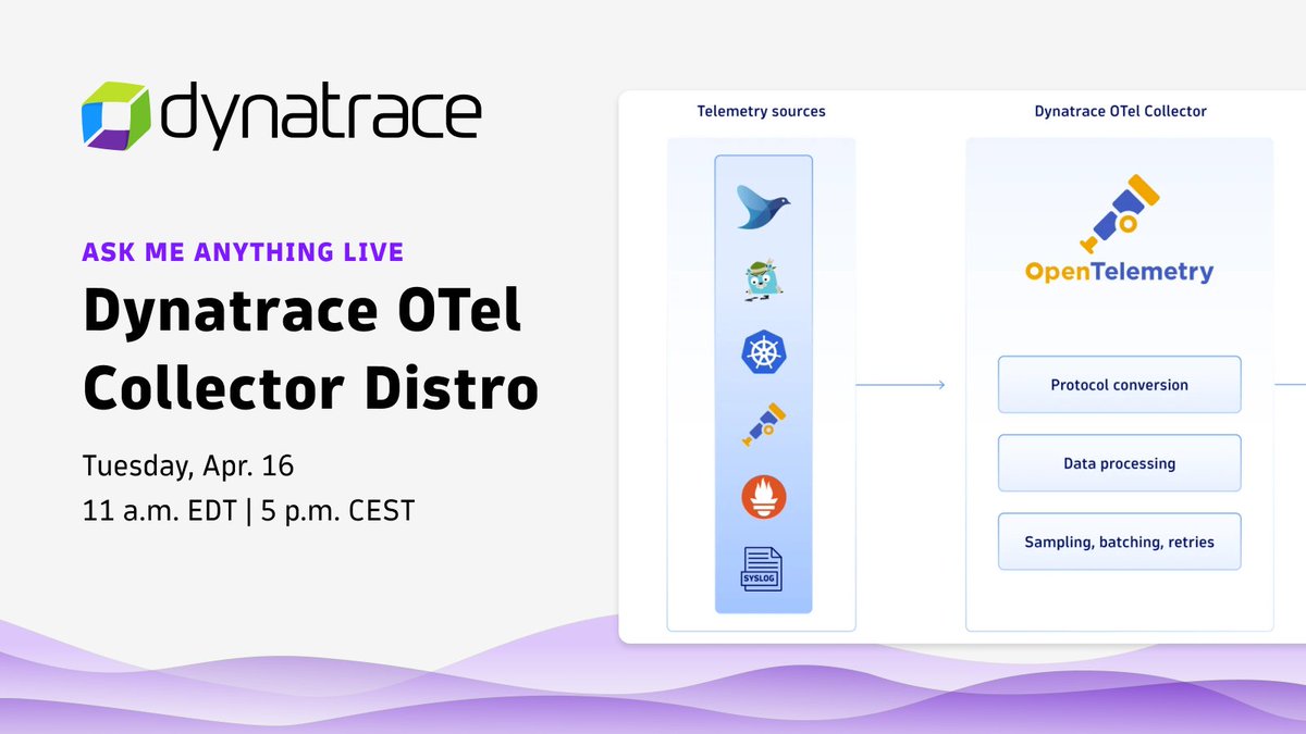 In our AMA on April 16 at 11 am EDT, @hrexed and Mikko Viitanen will delve into practical strategies for using the brand-new Otel Collector Distro, and answer audience questions throughout. To join, tune in across #Dynatrace social feeds! More info: dynatr.ac/49wjLpu