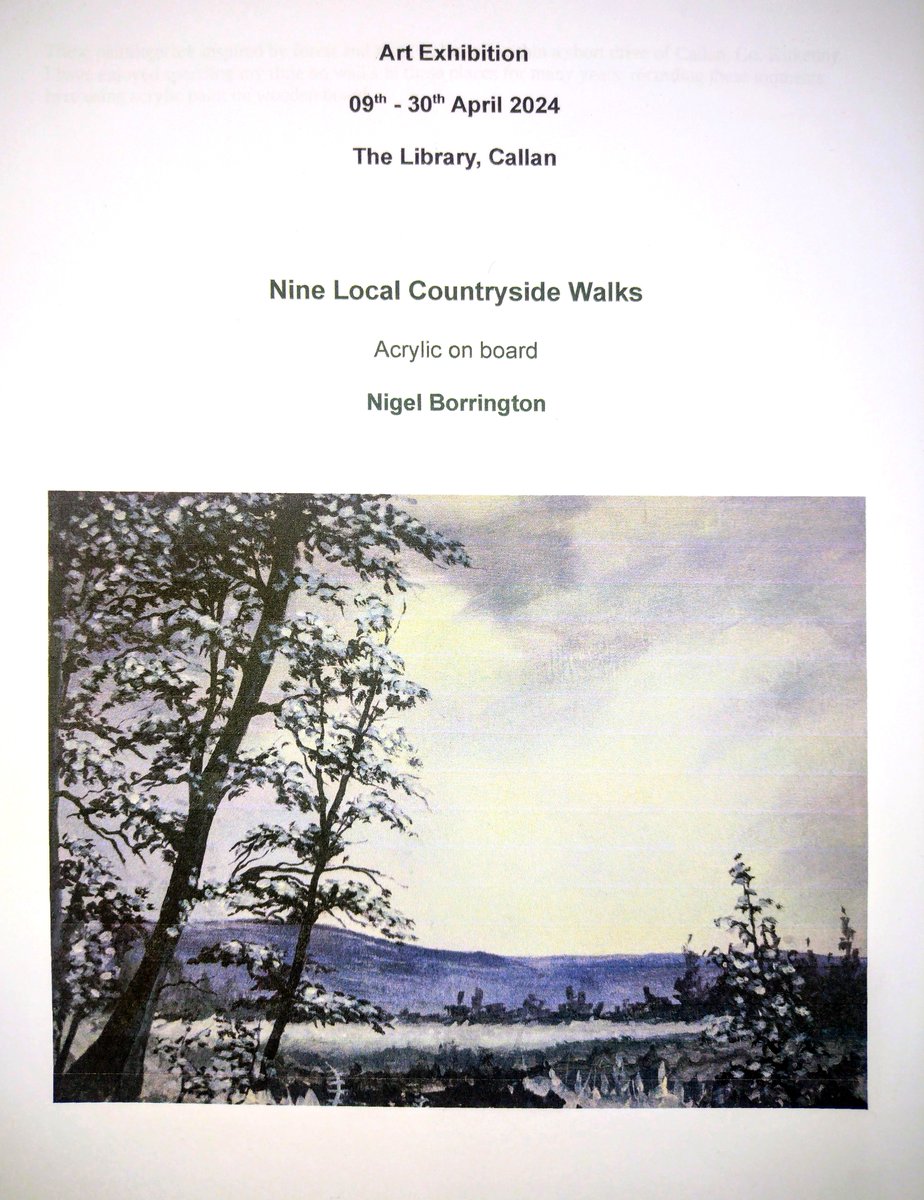 A new exhibition of paintings by local artist Nigel Borrington is currently on display from 9th-30th April at Callan Library. #Callan #Exhibition