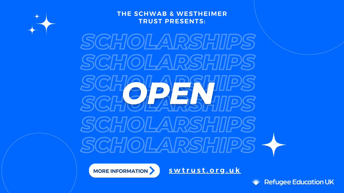 We're pleased to share that Schwab & Westheimer Scholarship applications are OPEN! 🎓 These scholarships for those with asylum status and other forms of temporary status are open from 10th April 2024 and will close 5pm on 10th May 2024. swtrust.org.uk