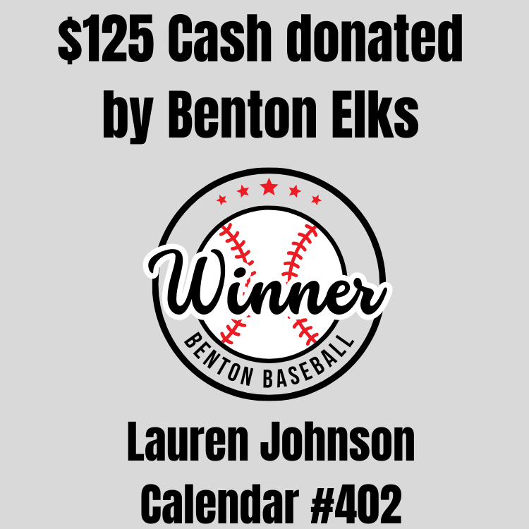 btownbaseball1's tweet photo. Today's winner of $125 Cash donated by Benton Elks is Lauren Johnson. Congratulations Lauren!! https://t.co/wFwnY0se5P