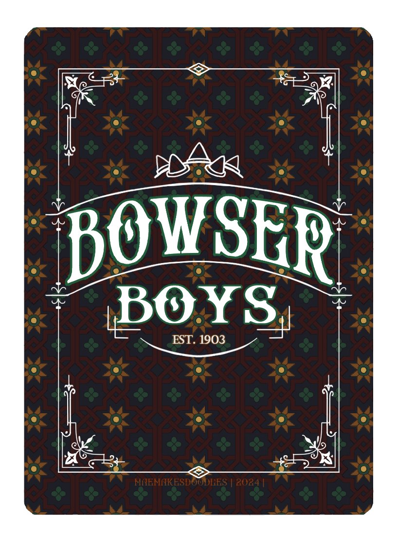 | Bowser Boys Cards | 1/6
It's been a blast to watch this group start to unfold and learn everyone's traits! Inspired by playing cards and Clue portrait cards, I made portraits for each member, scroll to check them all out!
#wildrpfanart #wildrp #RDRP <a href="/luka_aus/">Luka</a> <a href="/Silbullet_Real/">Sil</a>