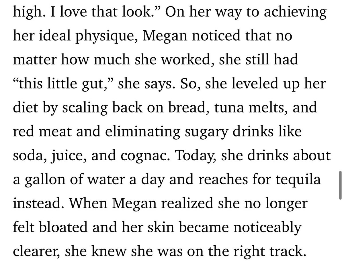 how many times have i said my body changed when i dropped dark liquor and switched exclusively to tequila?? if you didn’t believe me, maybe you’ll believe megan??