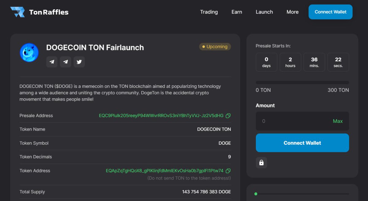 Something coming up
tonraffles.app/jetton/fairlau…

 #Presale #DOGECOIN #TON #ElonMusk