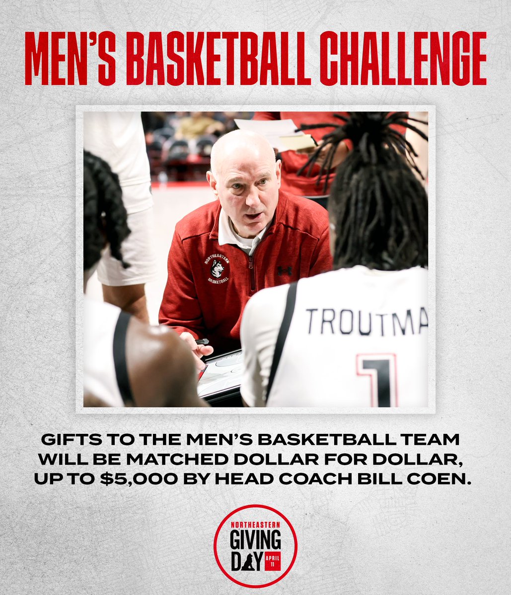 #NUGivingDay is TOMORROW, and @GoNUCoachCoen is ready to open up his wallet as part of our Giving Day Challenge. Thank you for your support of our program! 🎁 NUHuskies.com/GivingDayMBB