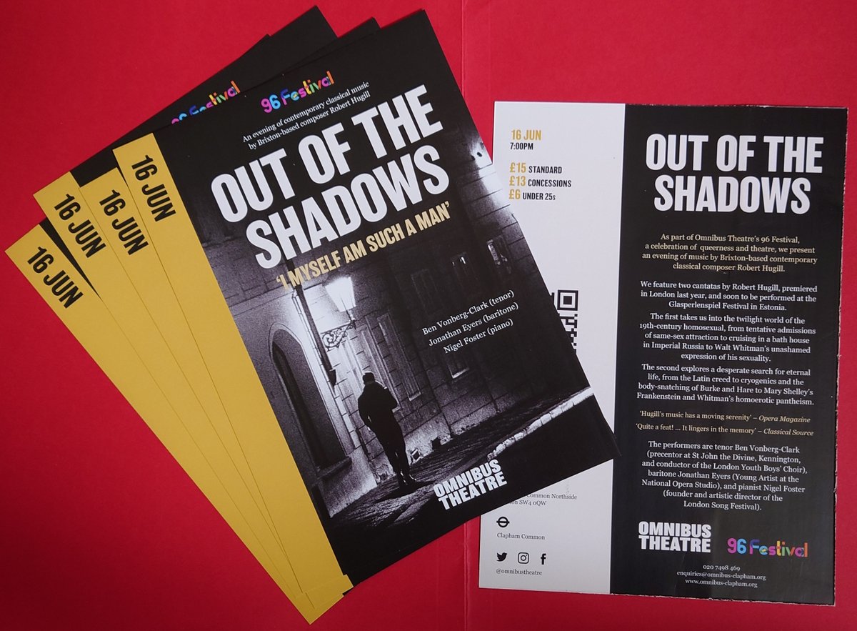 The flyers have arrived: lovely designs by Jill for Out of the Shadows at @omnibustheatre with @NigeFosterPiano, @benvonbergclark, @jono_eyers as part of the 96 Festival. omnibus-clapham.org/out-of-the-sha…