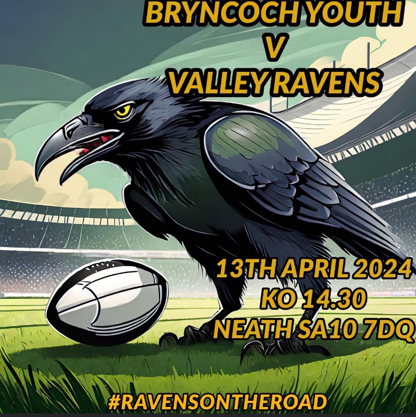 🟡🟢YOUTH FIXTURE⚫️🟠 This Saturday our @valley_ravens Youth travel to @BryncochRFC Youth. 🦅. Good luck all involved. 🦅 @OgmoreValeRFC1